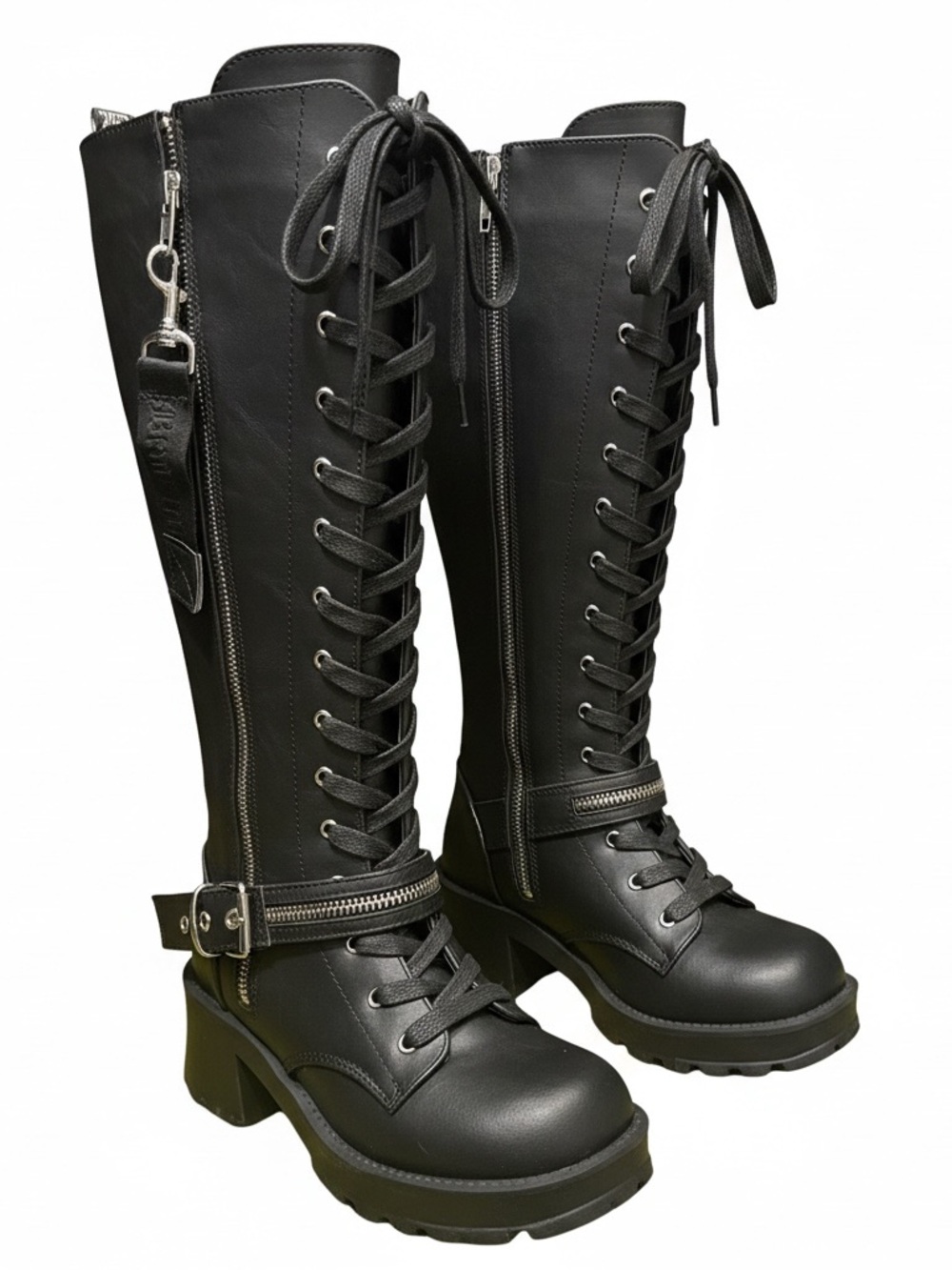 Demonia Black Lace-Up Combat Moto Boots